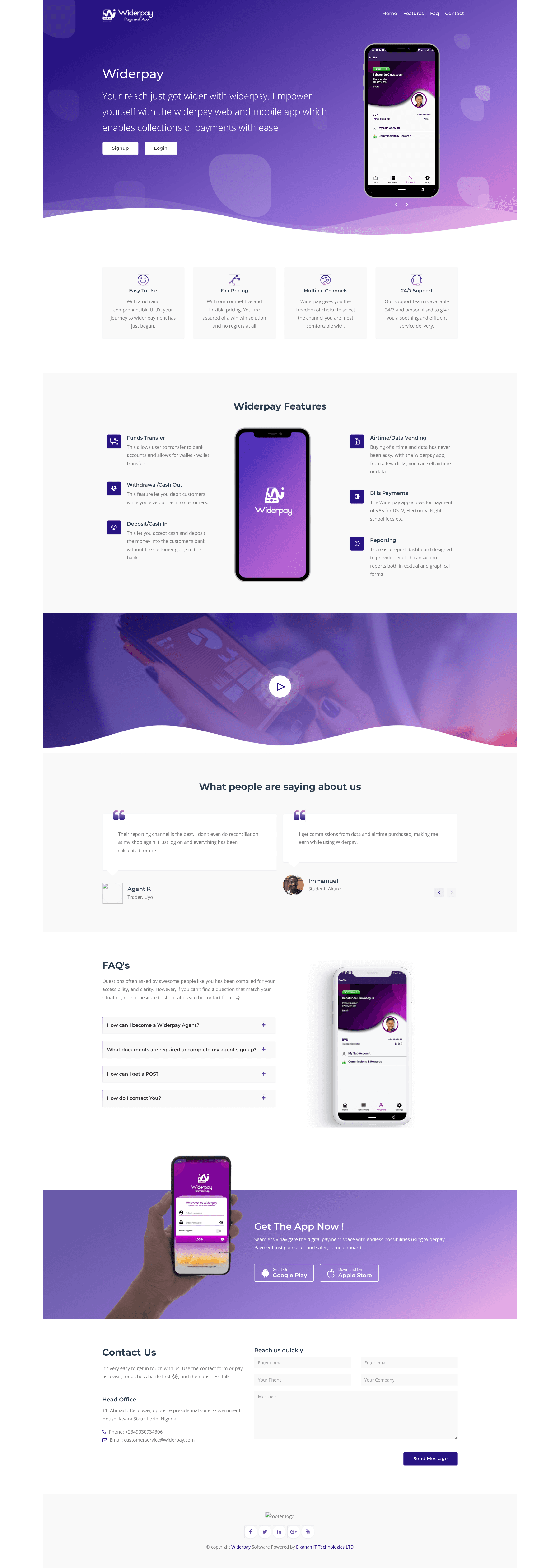 Widerpay landing page design