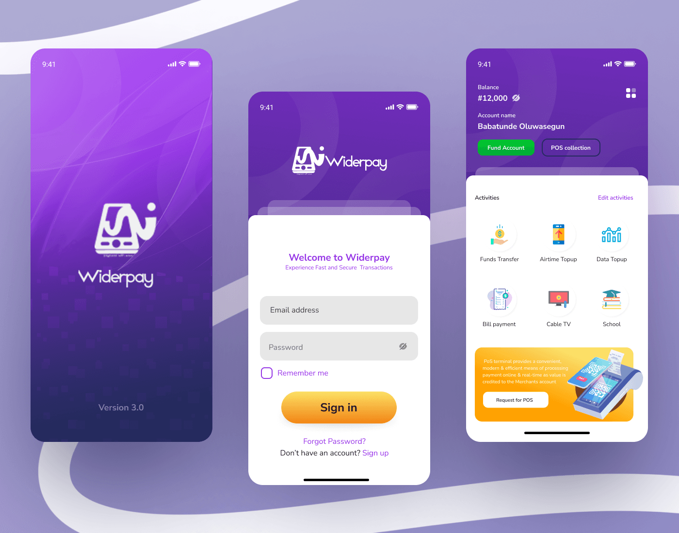 Image of Mobile UI design for Widerpay