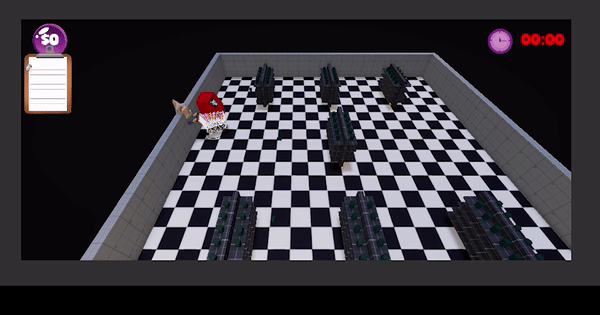 A gif image of the Operation Checkout game character moving shopping cart